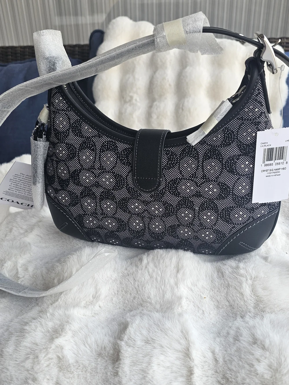 Coach Black Crystal Signature Jacquard Shoulder Bag Brand NWT